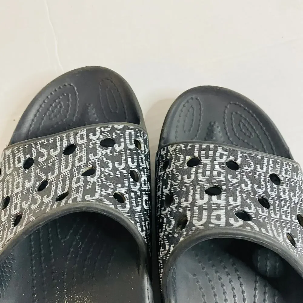 CROCS Black & White Logo Slides Comfort Slip On Shoe Sz J 5 Youth/Kids